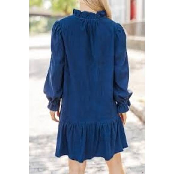 UMGEE NWT Navy Ruffle Trim Babydoll Boho Dress Women Sz M - Picture 2 of 8